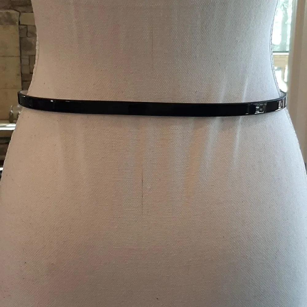 White House Black Market Black Leather Belt with Blue Stones